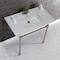 Fauceture KVPB37227W46 37-Inch Console Sink with Stainless Steel Legs (4-Inch, 3 Hole), White/Polished Nickel KVPB37227W46 - alternate 3